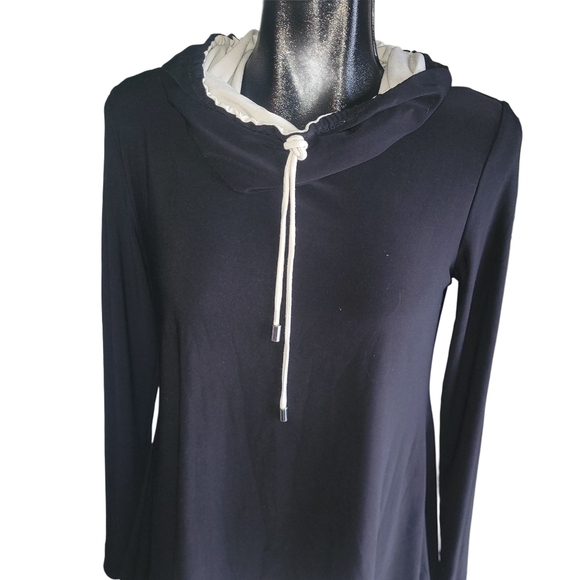 Joseph Ribkoff Black and Cream Colored Slouch Collar Top 8 - Picture 3 of 8